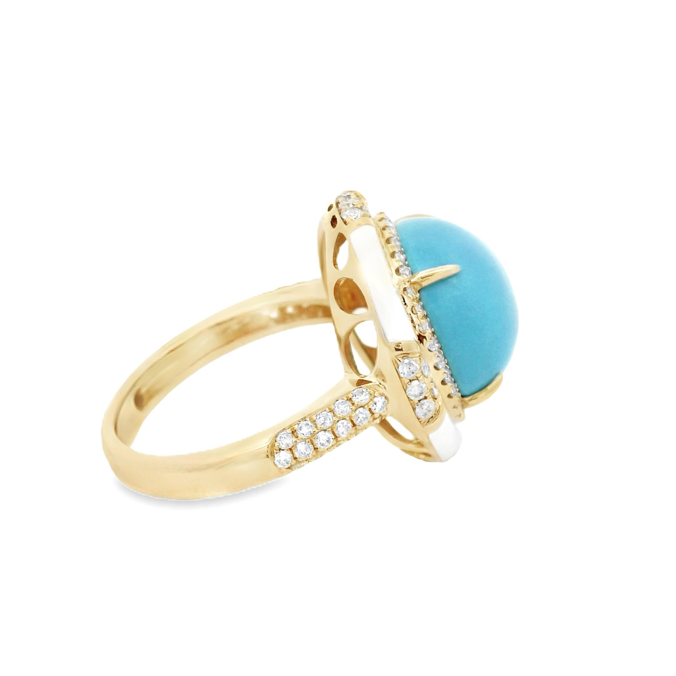 Vintage 5.81Ct Sleeping Beauty Turquoise Enamel Diamond Ring in 18K Yellow Gold For Sale 1