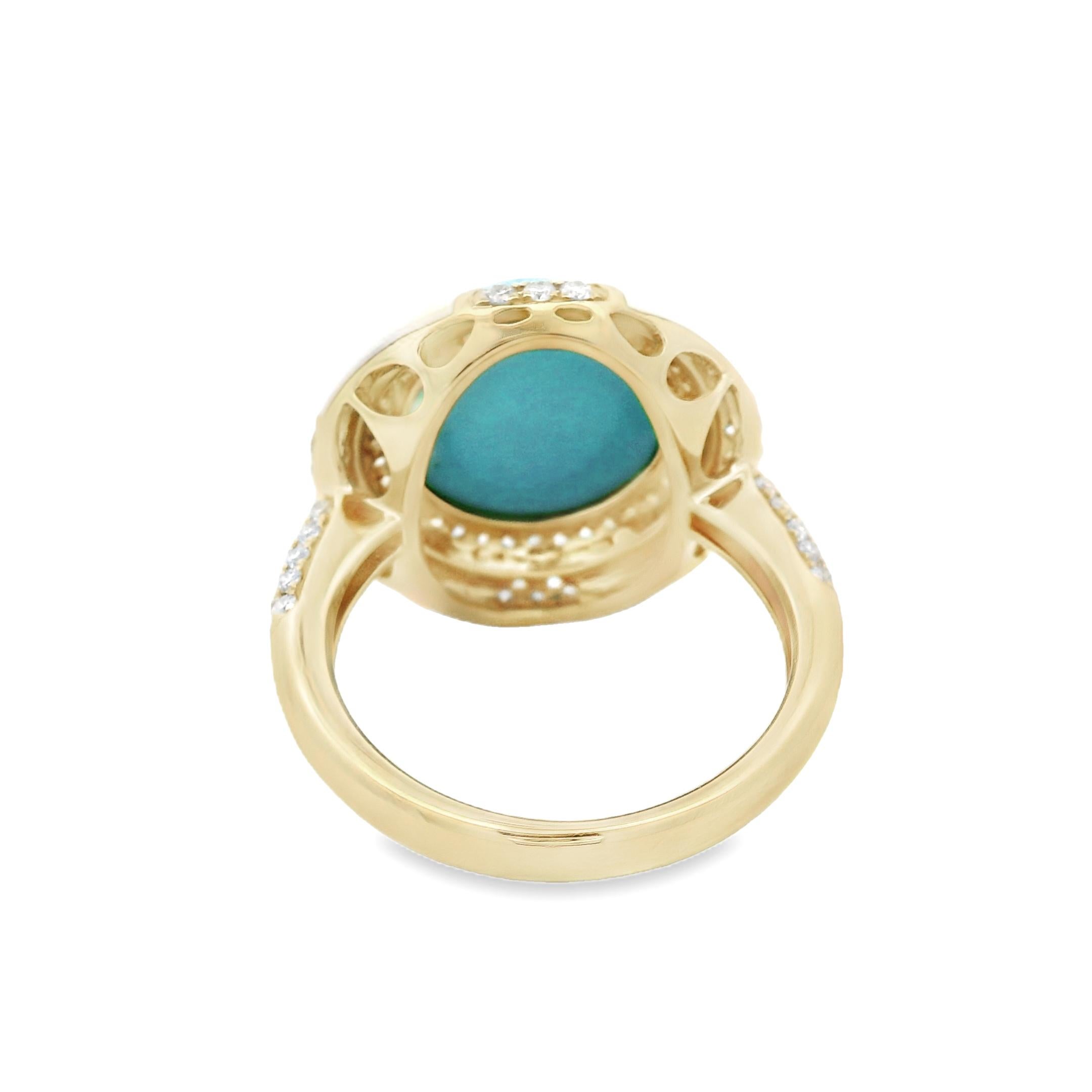 Vintage 5.81Ct Sleeping Beauty Turquoise Enamel Diamond Ring in 18K Yellow Gold For Sale 2