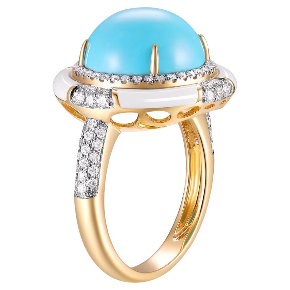 Vintage 5.81Ct Sleeping Beauty Turquoise Enamel Diamond Ring in 18K Yellow Gold For Sale