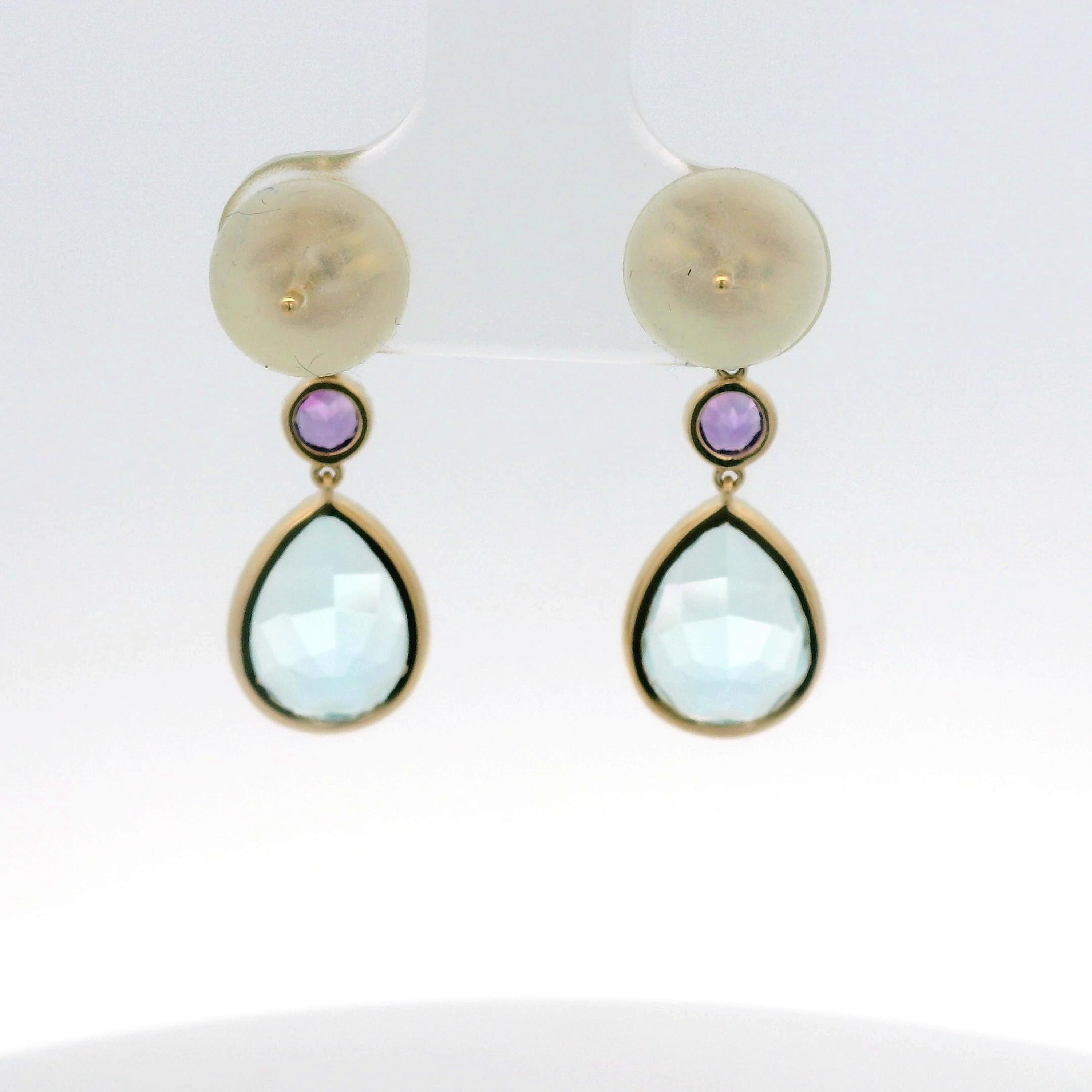 Vintage 5.88Ct Blue Topaz Peridot＆Amethyst Earrings in 14 Karat Yellow Gold 2
