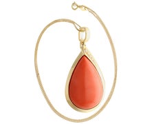 Vintage 59.14 Carat Coral and Diamond Yellow Gold Pendant Circa 1970