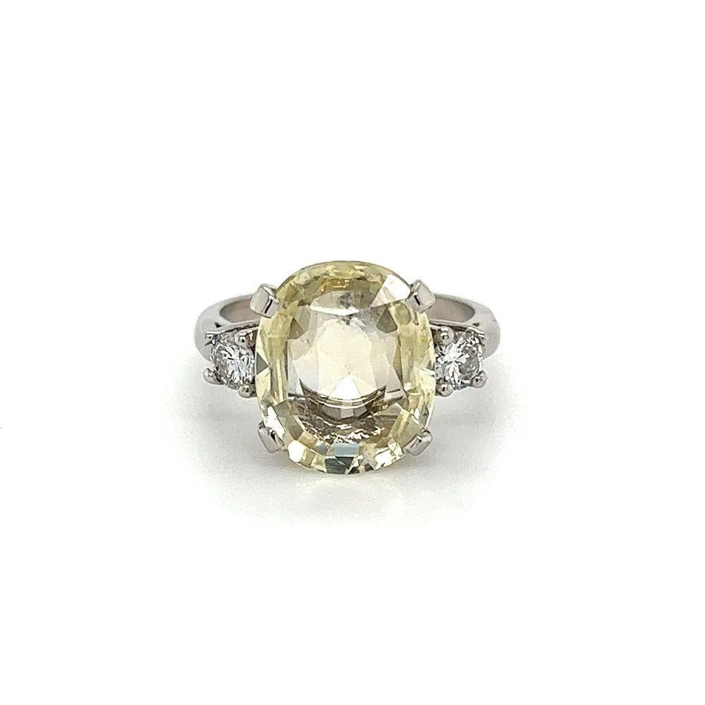 Oval Cut Vintage 5.94 Carat Oval NO HEAT GIA Yellow Sapphire and Diamond Gold Ring For Sale