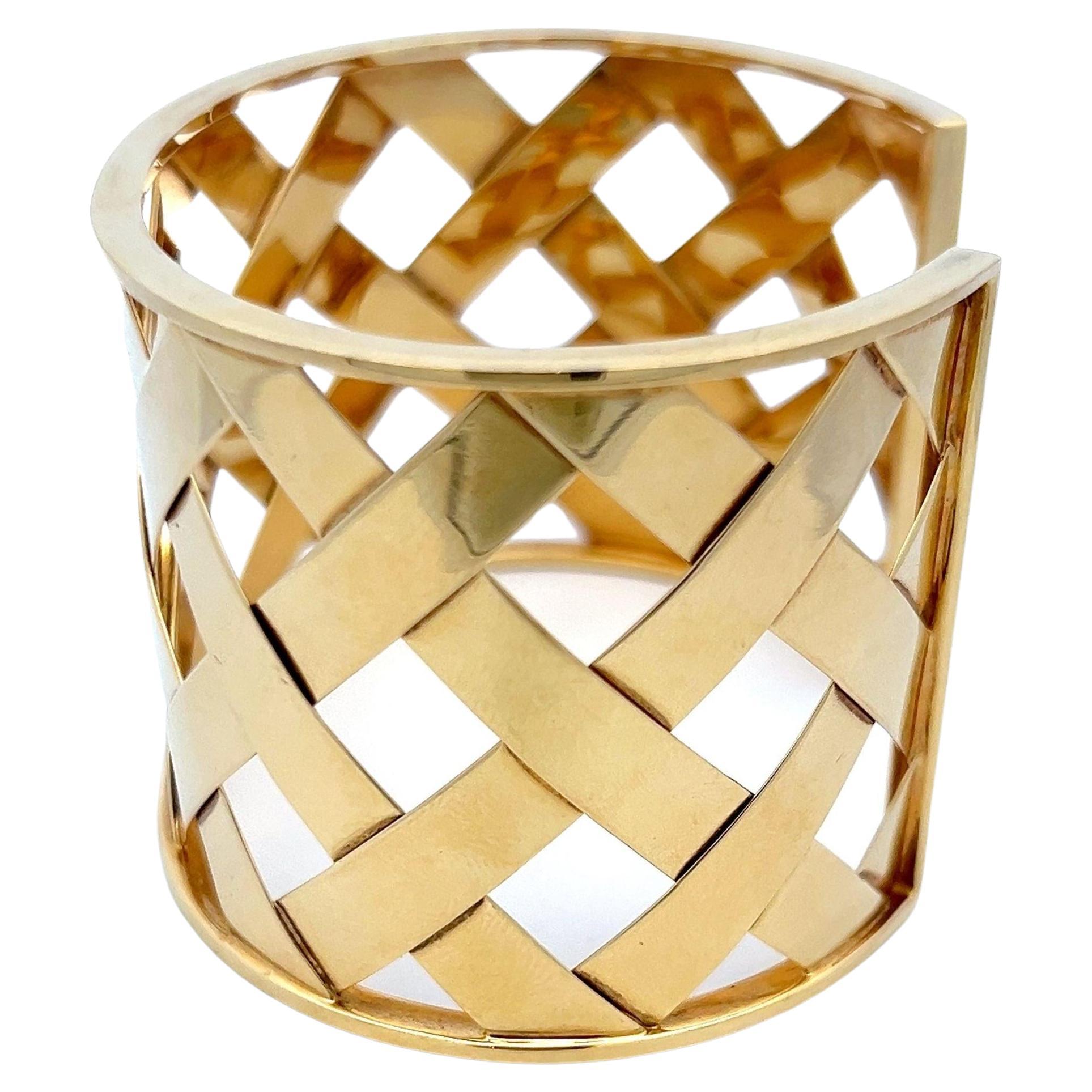 Manchette tressée vintage en or jaune 18 carats 59,50 grammes