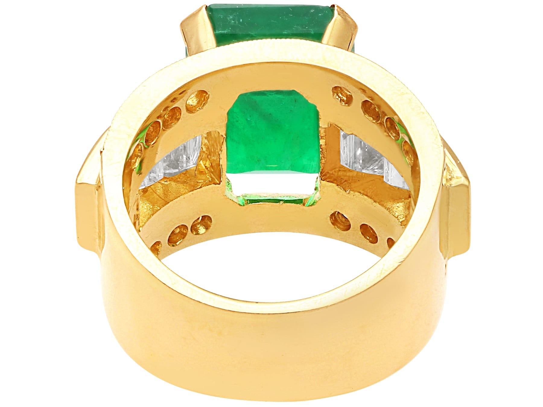 Vintage 5.95Ct Emerald and 3.20Ct Diamond, 18k Yellow Gold Dress Ring Circa 1990 For Sale 1