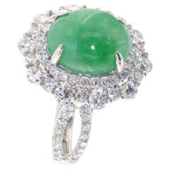 Vintage 5.95Ct Jadeite and Diamond Ring in 18 Karat White Gold