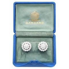 Vintage 5.97 Carat Diamond and 18k White Gold Cluster Earrings Circa 1940