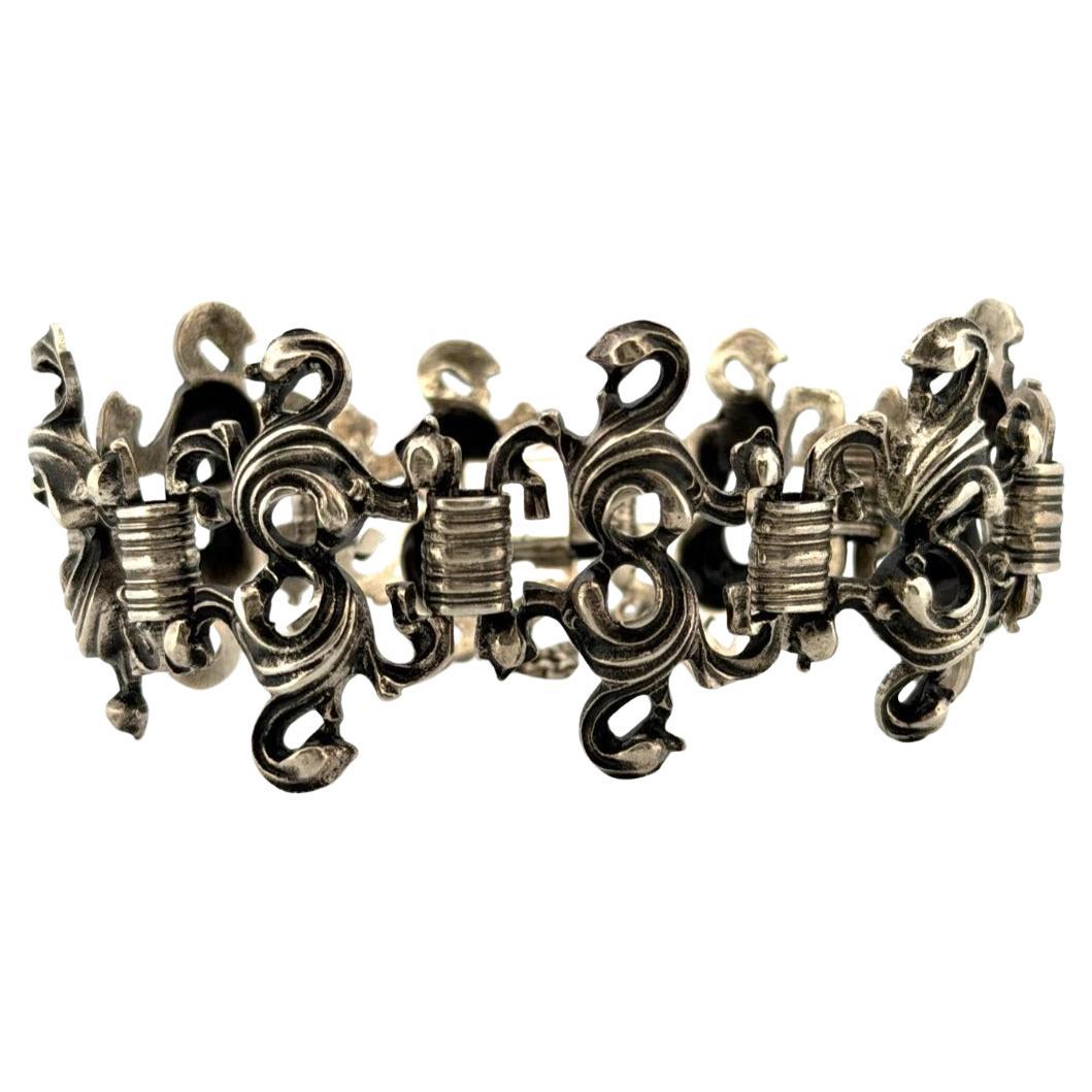 Vintage 59,73 Grammi 8" Bracciale Europeo 800 Argento Barocco Revival Scroll Link
