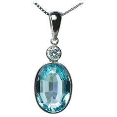 Vintage 5ct Fine Aquamarine Diamond Dangling Necklace 14K White Gold Estate