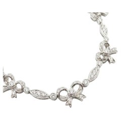 Vintage 5ct VS G Diamond 18k White Gold Bow Motif Designer Dinner Necklace