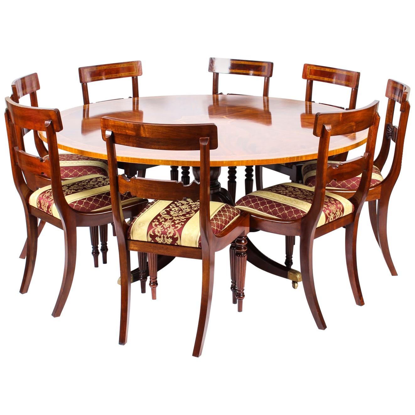 Vintage Regency Revival Dining Table and 8 Chairs, 20th Century