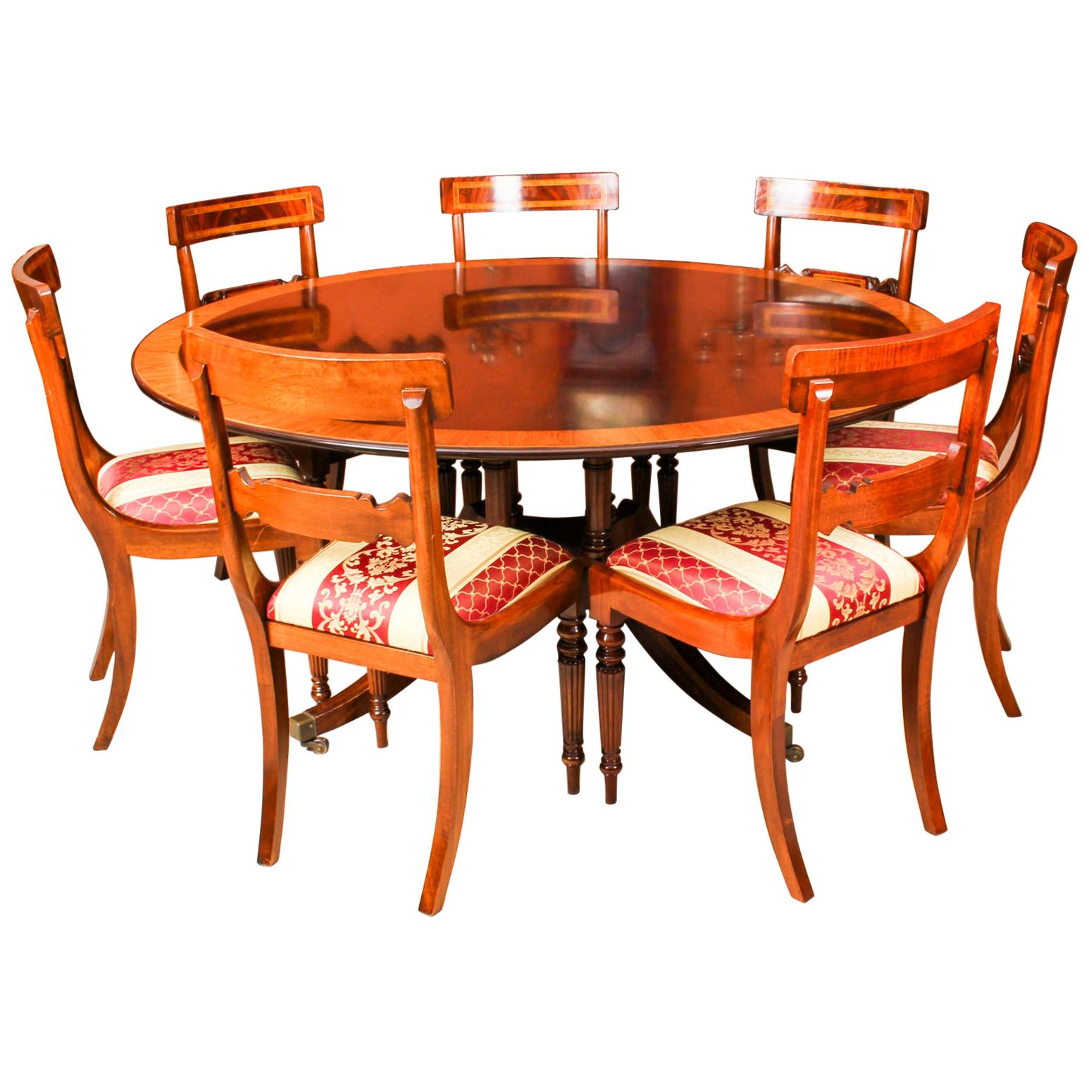 Vintage Round Table by Millwood and 6 Dining Chairs, 20th Century