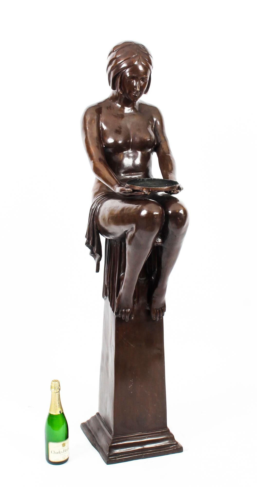 Vintage 5ft Biba Bronze Deco Lady Sculpture 20th Century For Sale 6