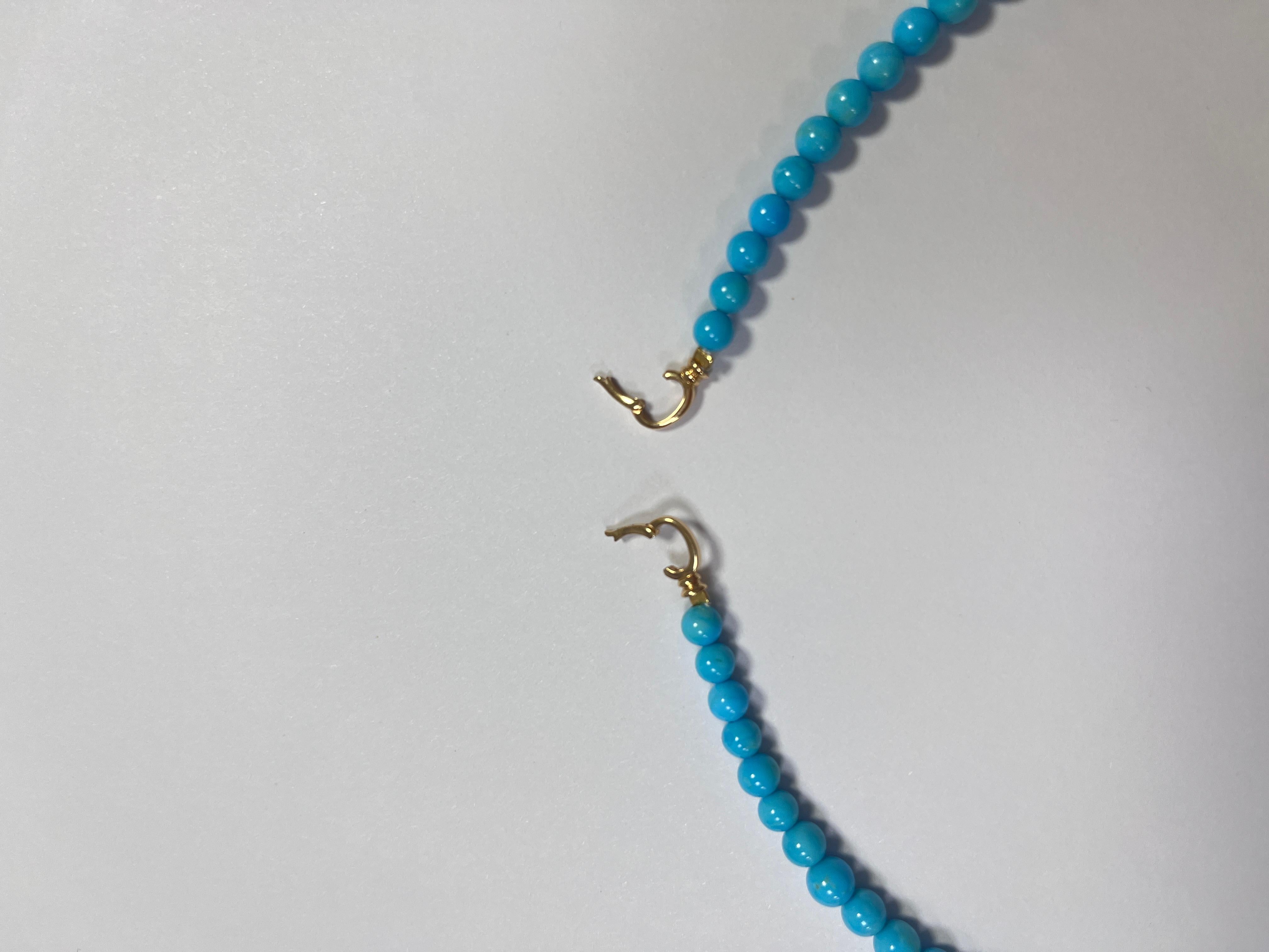 Women's or Men's Vintage 5mm - 5.5mm Natural Turquoise Bead Necklace with 18 Karat Gold Clasp For Sale