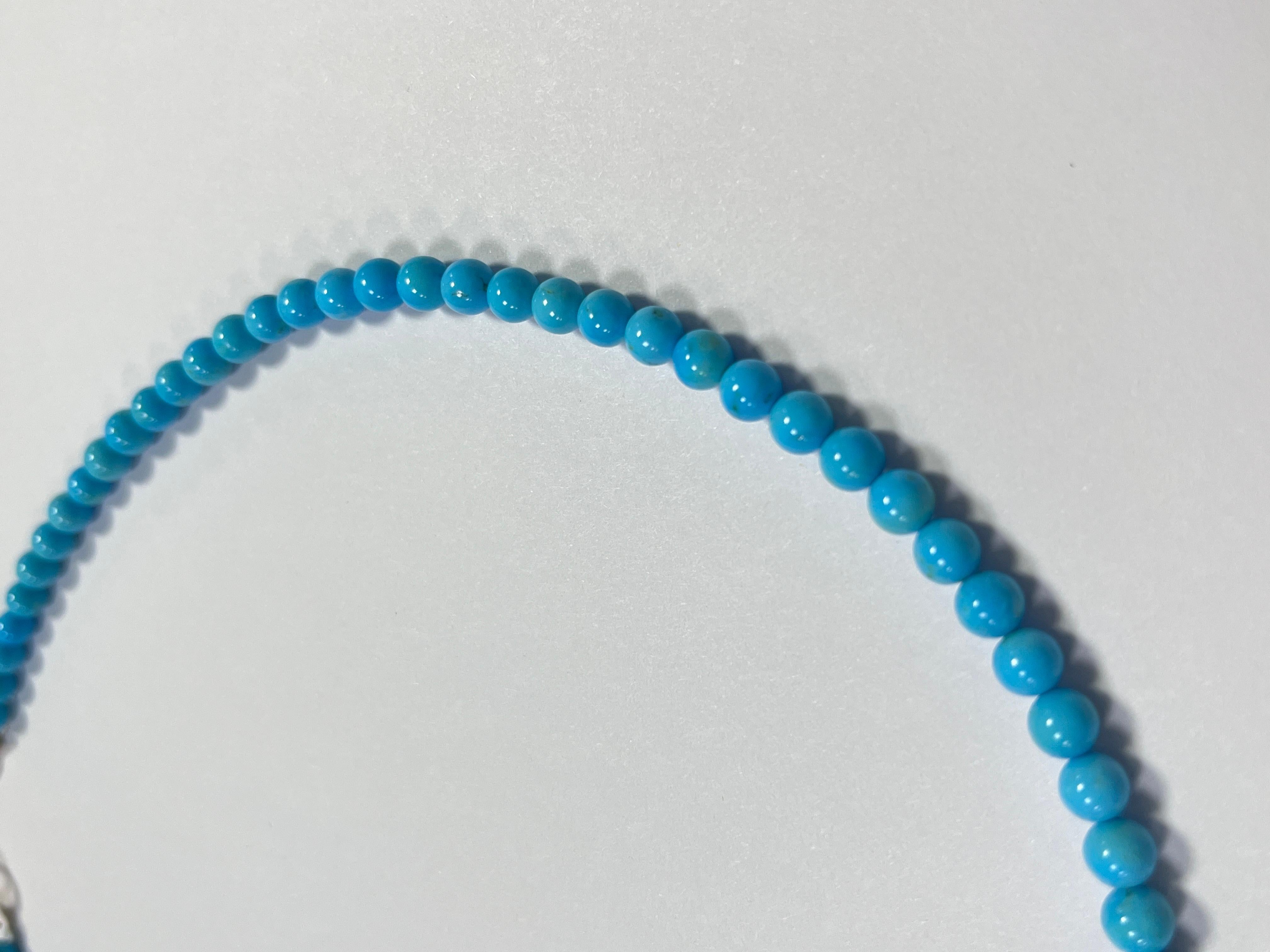 Vintage 5mm - 5.5mm Natural Turquoise Bead Necklace with 18 Karat Gold Clasp For Sale 1