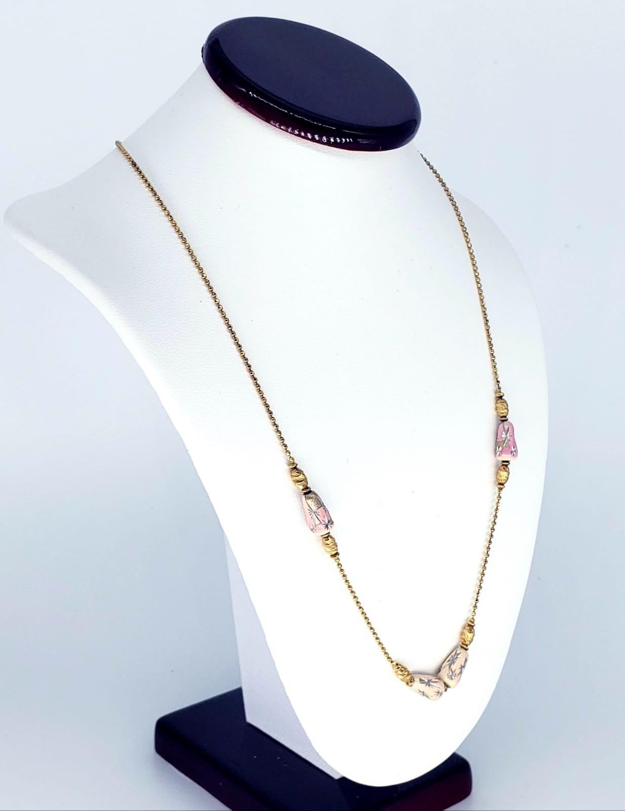 Vintage Enamel Stardust Bead Necklace 18 Karat Gold In Good Condition For Sale In Miami, FL