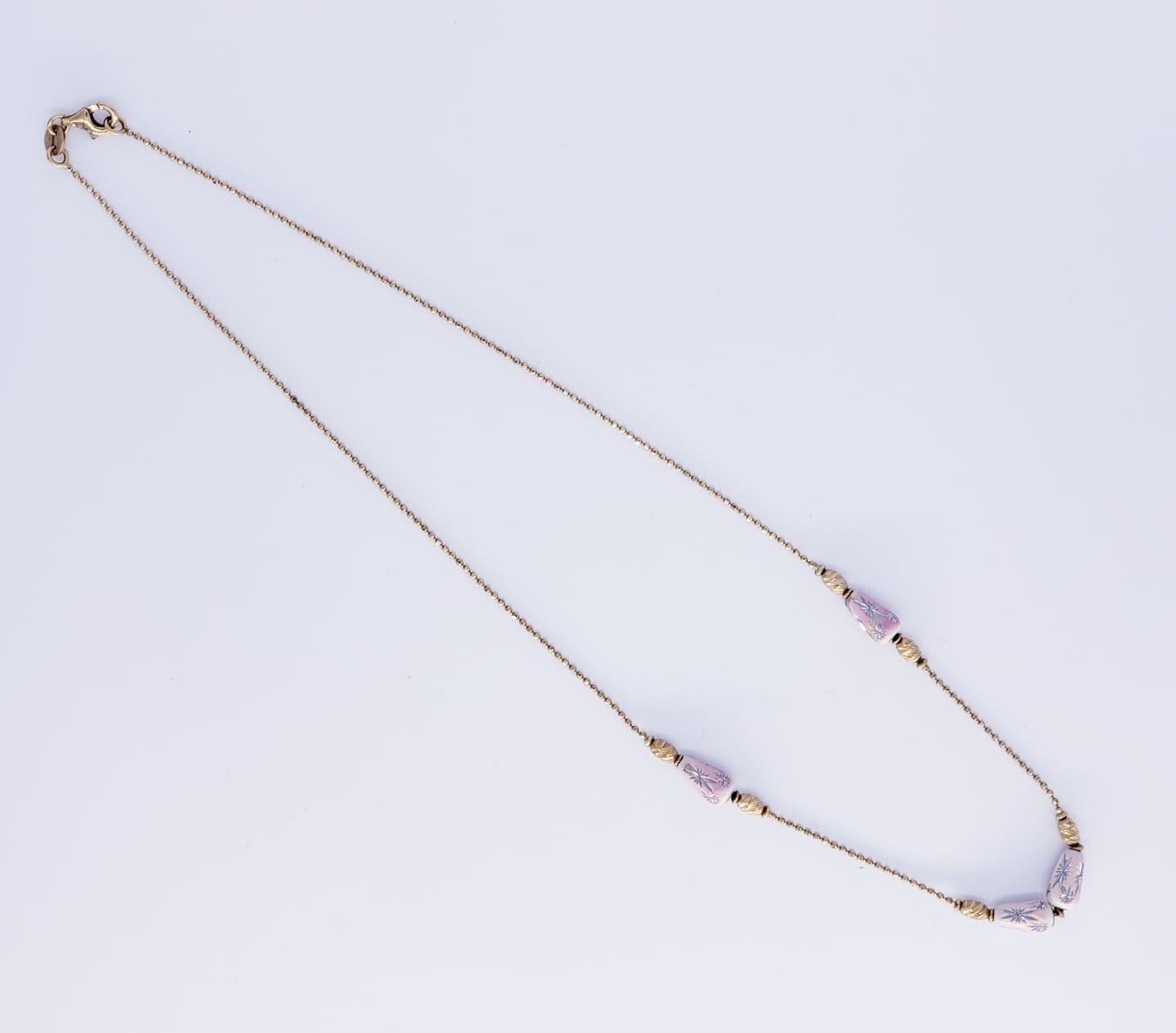 Women's or Men's Vintage Enamel Stardust Bead Necklace 18 Karat Gold For Sale