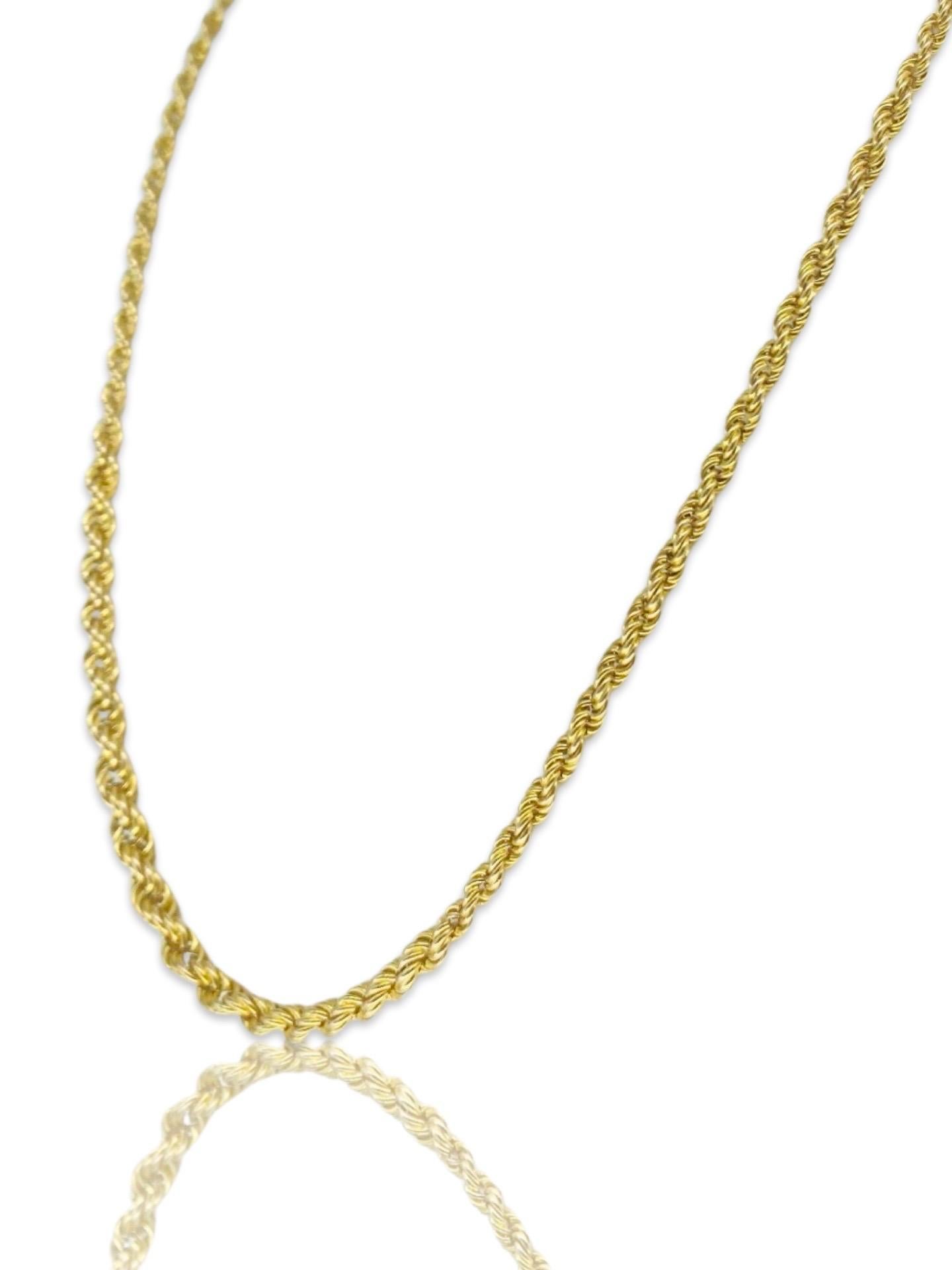 Vintage Graduating Rope Twist Necklace Ranging from 2.85mm - 5mm in width. The necklace measures 18 inches in length and features two gold spheres in the back as an enhancement. The total weight of the necklace is 17.4g