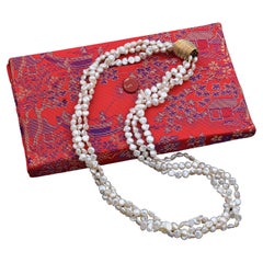 Mehrreihige Vintage 6-8 mm Perlen-Gelbgold-Perlen-Halskette mit Perlenverzierung