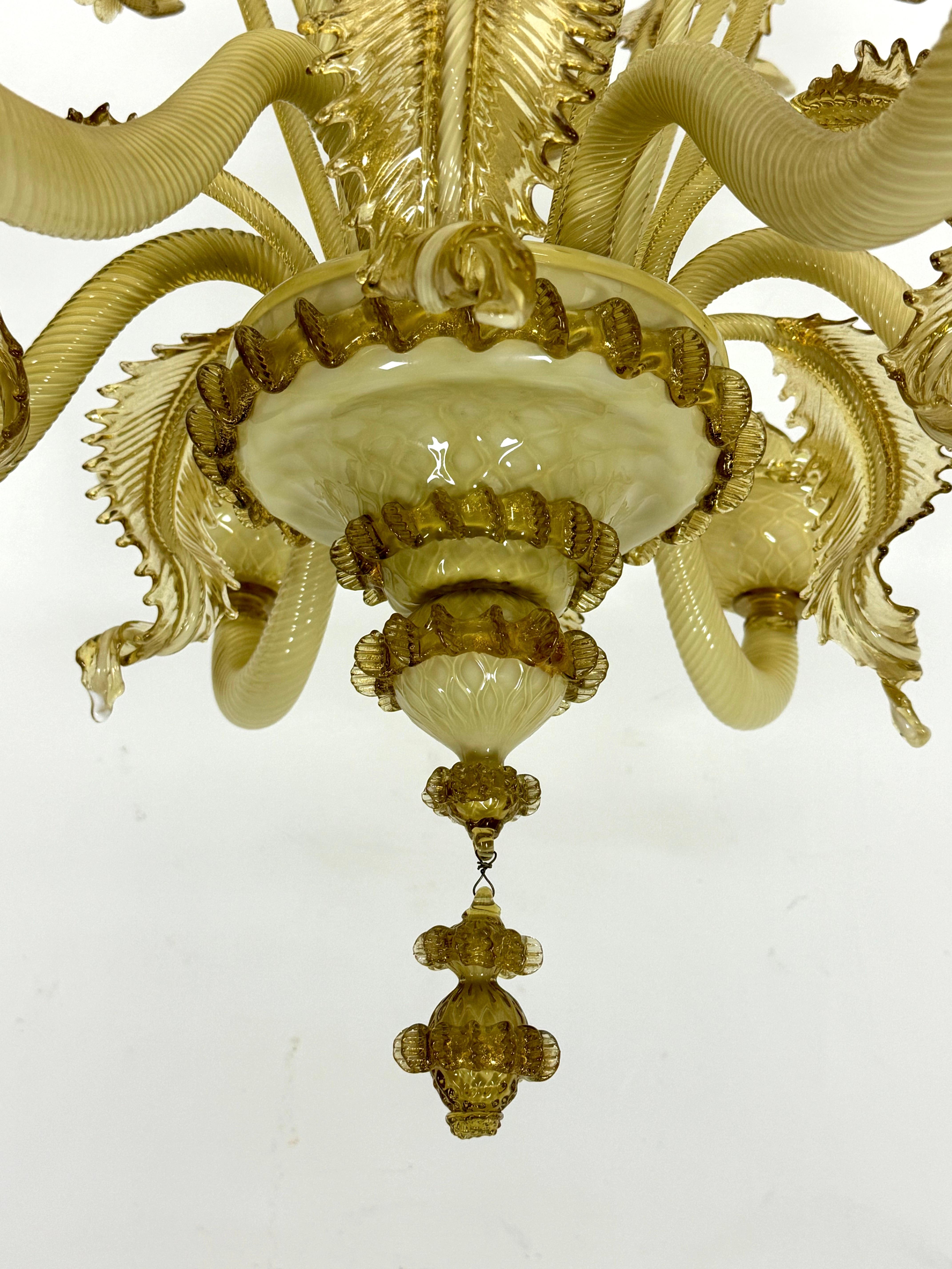 Vintage 6 arms handcrafted floral Murano glass chandelier with gold. Italy 1950s For Sale 5