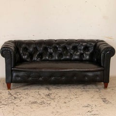Vintage Black Leather Chesterfield Sofa