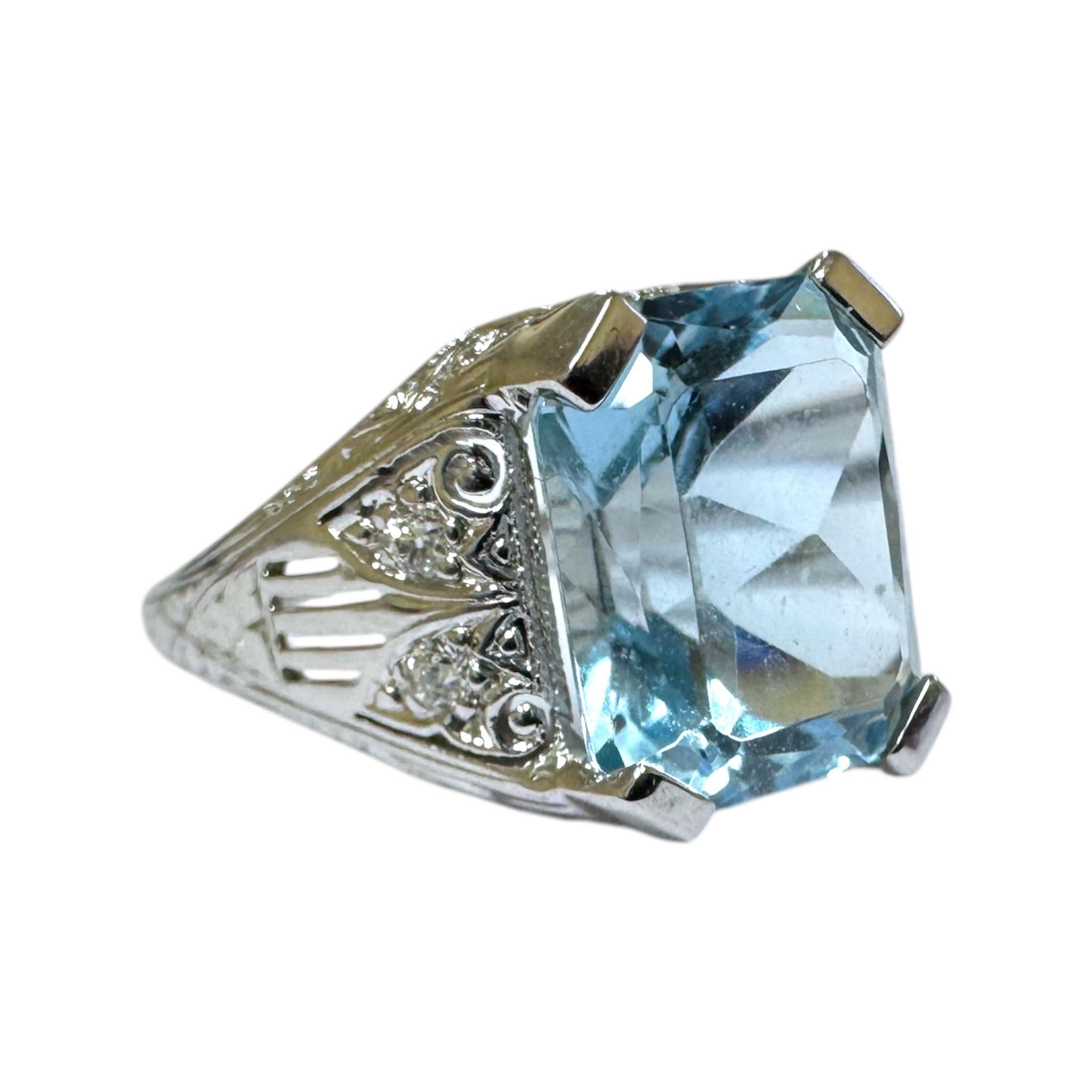 De las mujeres Anillo vintage de filigrana de aguamarina de 6 quilates y oro blanco de 18 quilates en venta