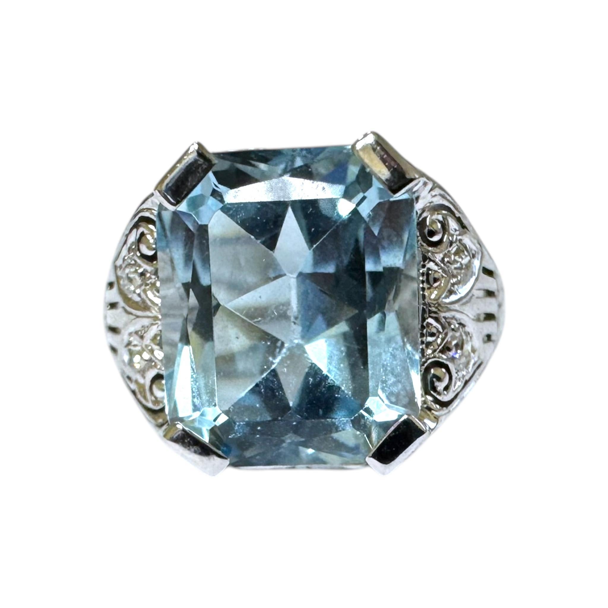 Anillo vintage de filigrana de aguamarina de 6 quilates y oro blanco de 18 quilates en venta 1