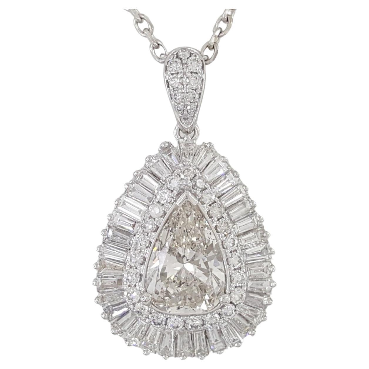 Vintage 6 Carat Ballerina Brilliant Baguette Pear Cut Diamond Pendant Necklace For Sale