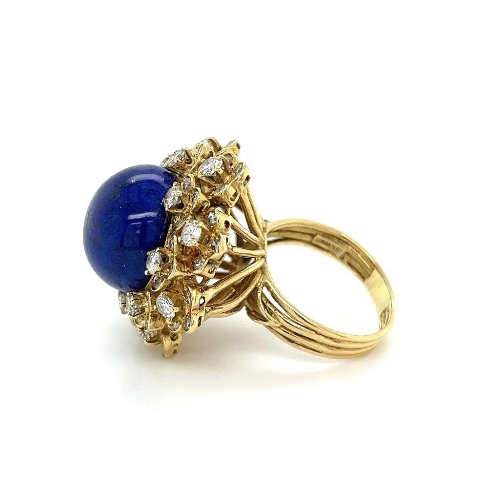 Women's Vintage 6 Carat Cabochon Lapis Lazuli and Diamond Gold Cocktail Ring For Sale