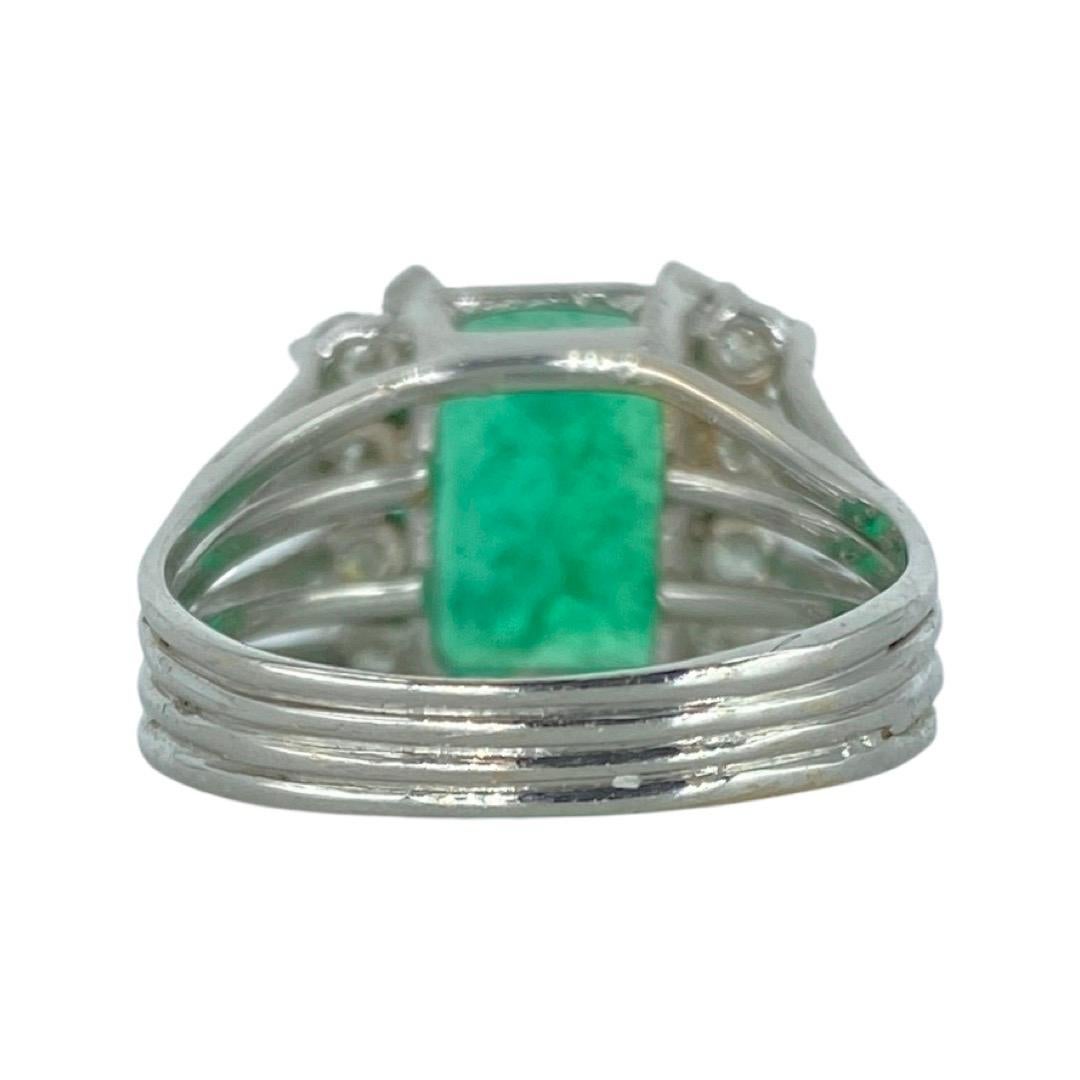 Emerald Cut Vintage 6 Carat Emerald and Diamonds Cocktail Ring For Sale