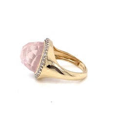 Vintage 6 Karat Rosenquarz Diamant und 14K Gelbgold 1980s Cocktail Ring