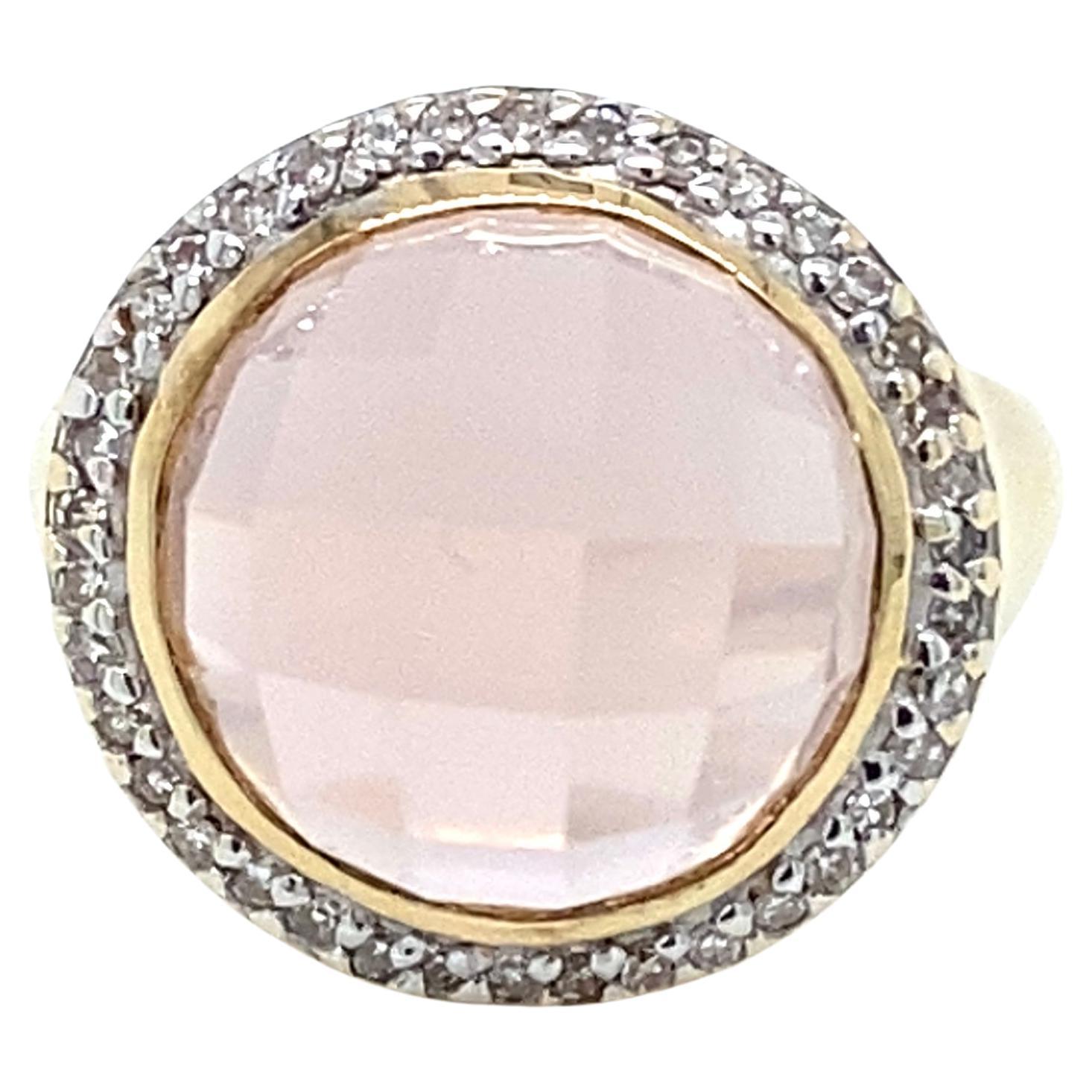 Vintage 6 Carat Rose Quartz Diamond and 14K Yellow Gold 1980s Cocktail Ring For Sale