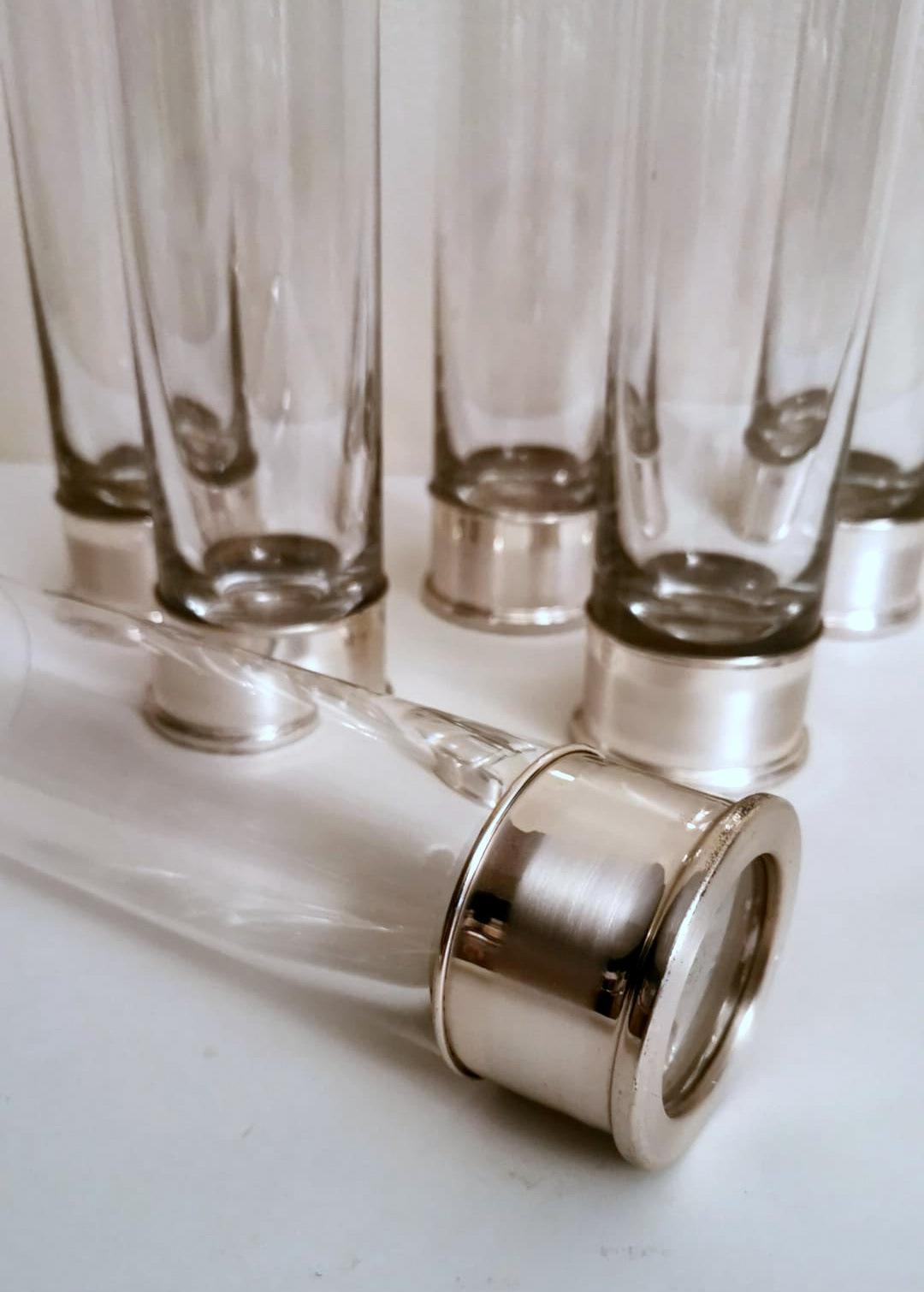 Vintage 6 Florentine Handcrafted Silver and Luxion Crystal Glasses from R.C.R For Sale 3