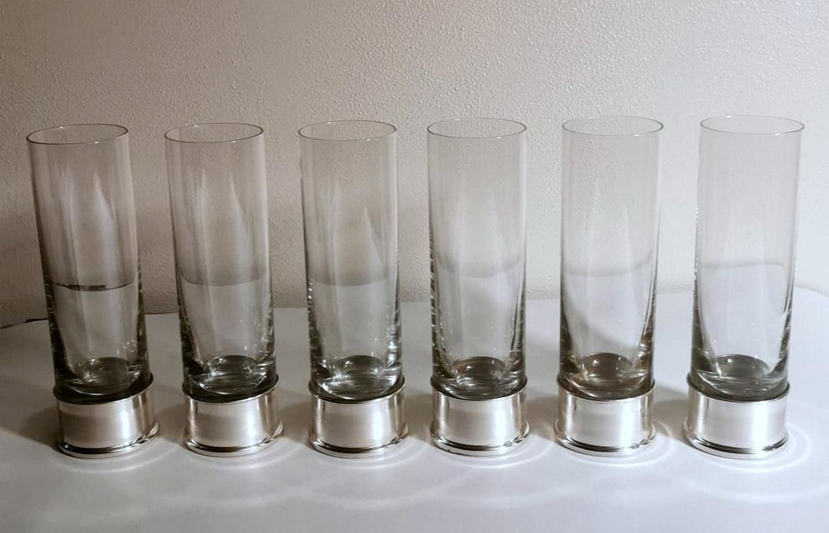 Vintage 6 Florentine Handcrafted Silver and Luxion Crystal Glasses from R.C.R In Good Condition For Sale In Prato, Tuscany