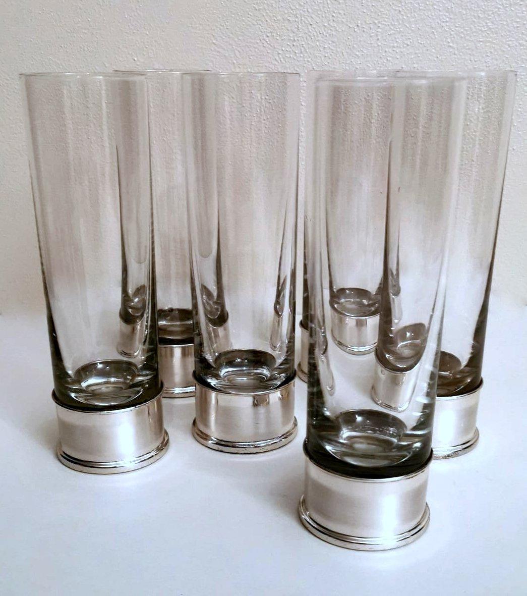 20th Century Vintage 6 Florentine Handcrafted Silver and Luxion Crystal Glasses from R.C.R For Sale
