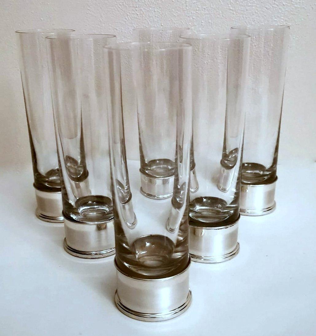Vintage 6 Florentine Handcrafted Silver and Luxion Crystal Glasses from R.C.R For Sale 1