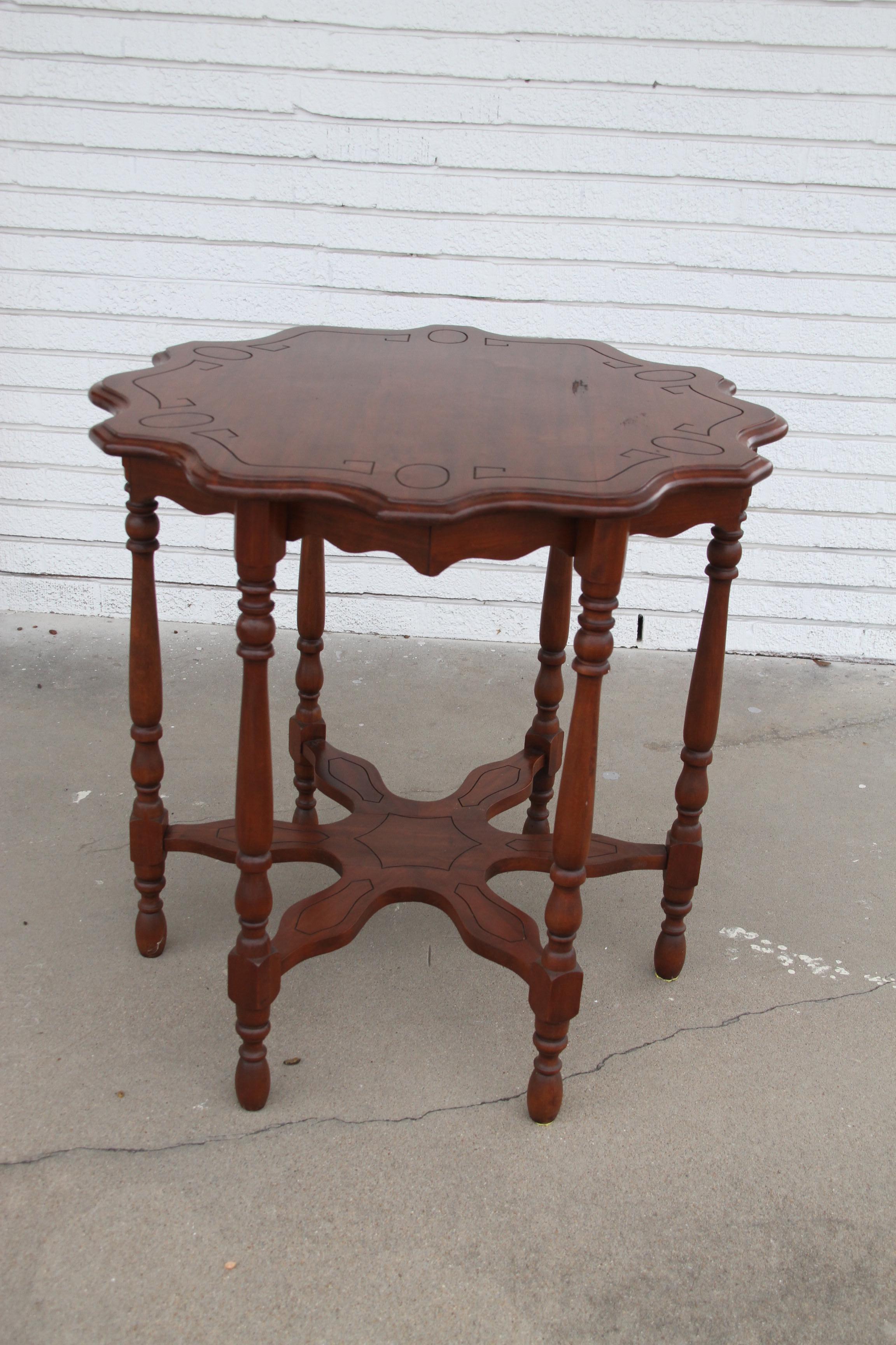 Colonial Revival Vintage 6 Leg Scalloped Sided Table For Sale