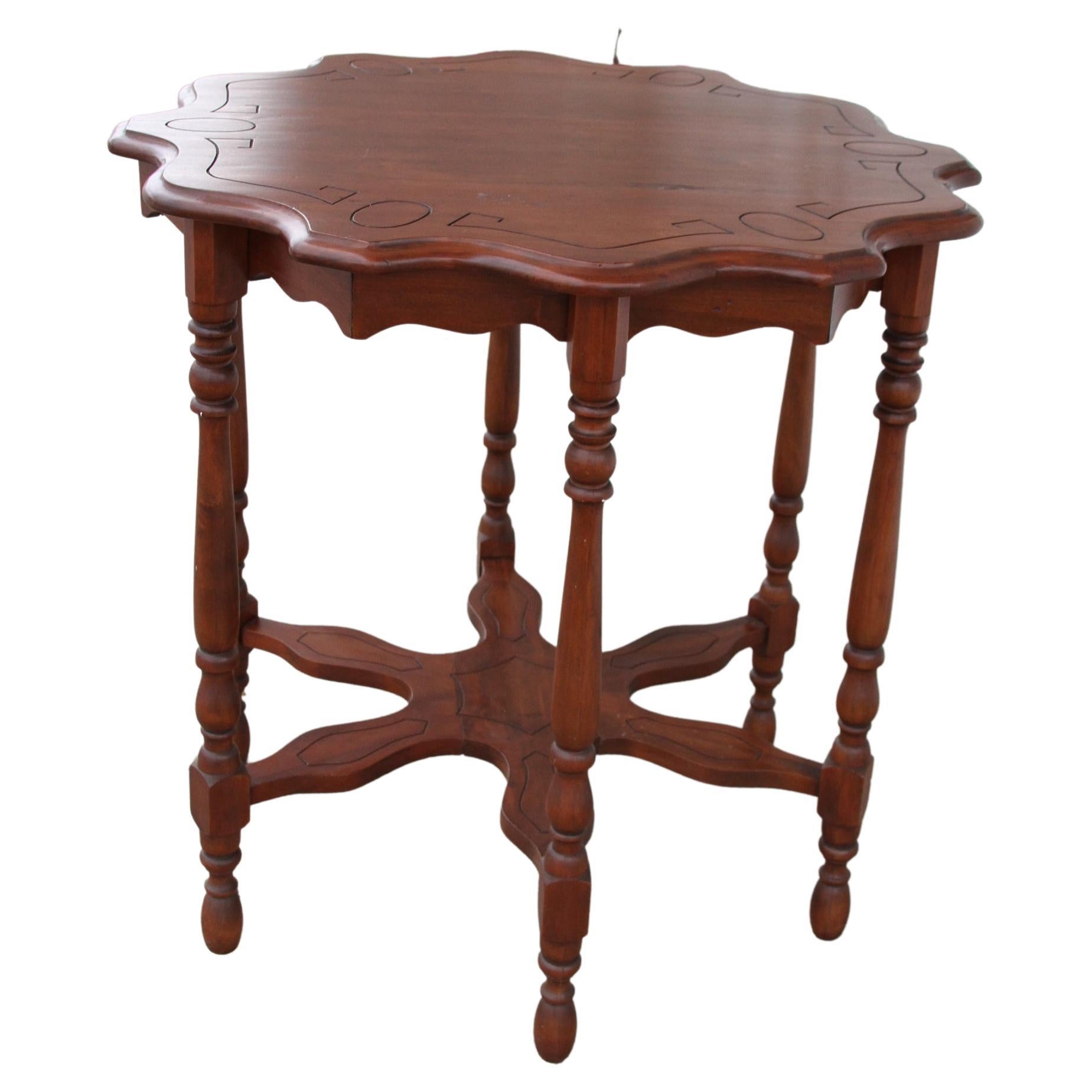 Vintage 6 Leg Scalloped Sided Table For Sale