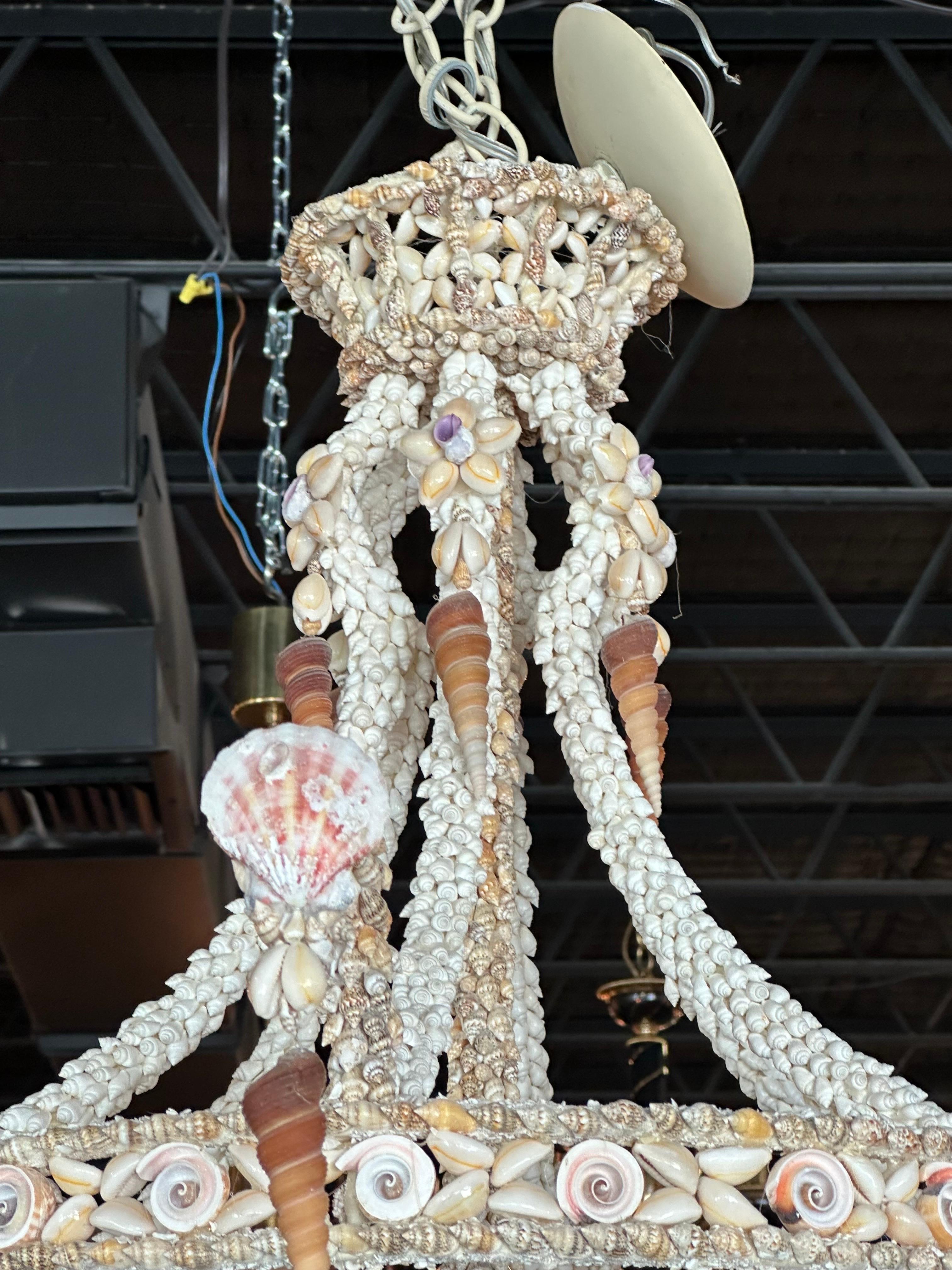 Vintage 6 Light Encrusted Seashell Shell Palm Beach Chandelier 5