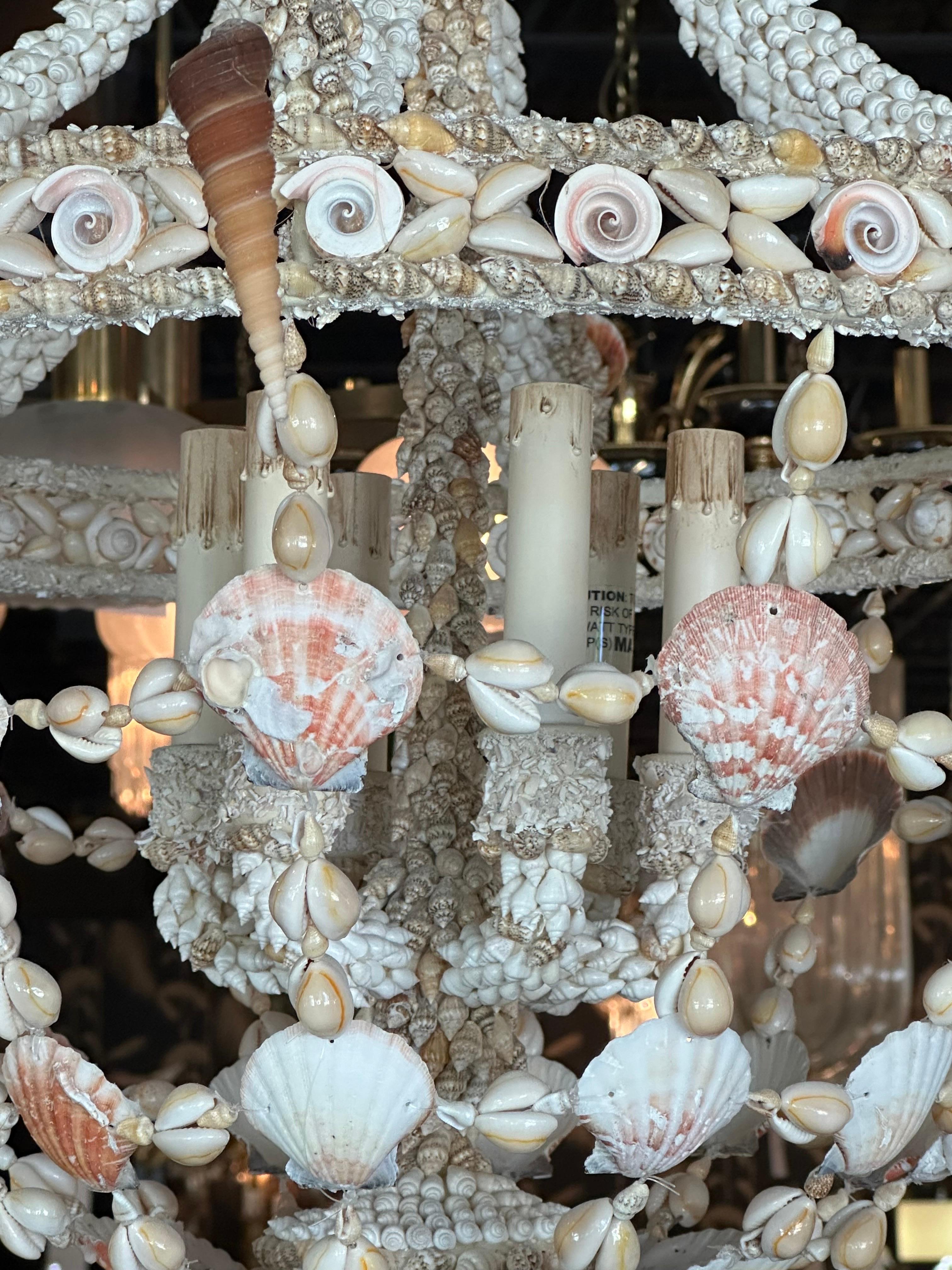 American Vintage 6 Light Encrusted Seashell Shell Palm Beach Chandelier