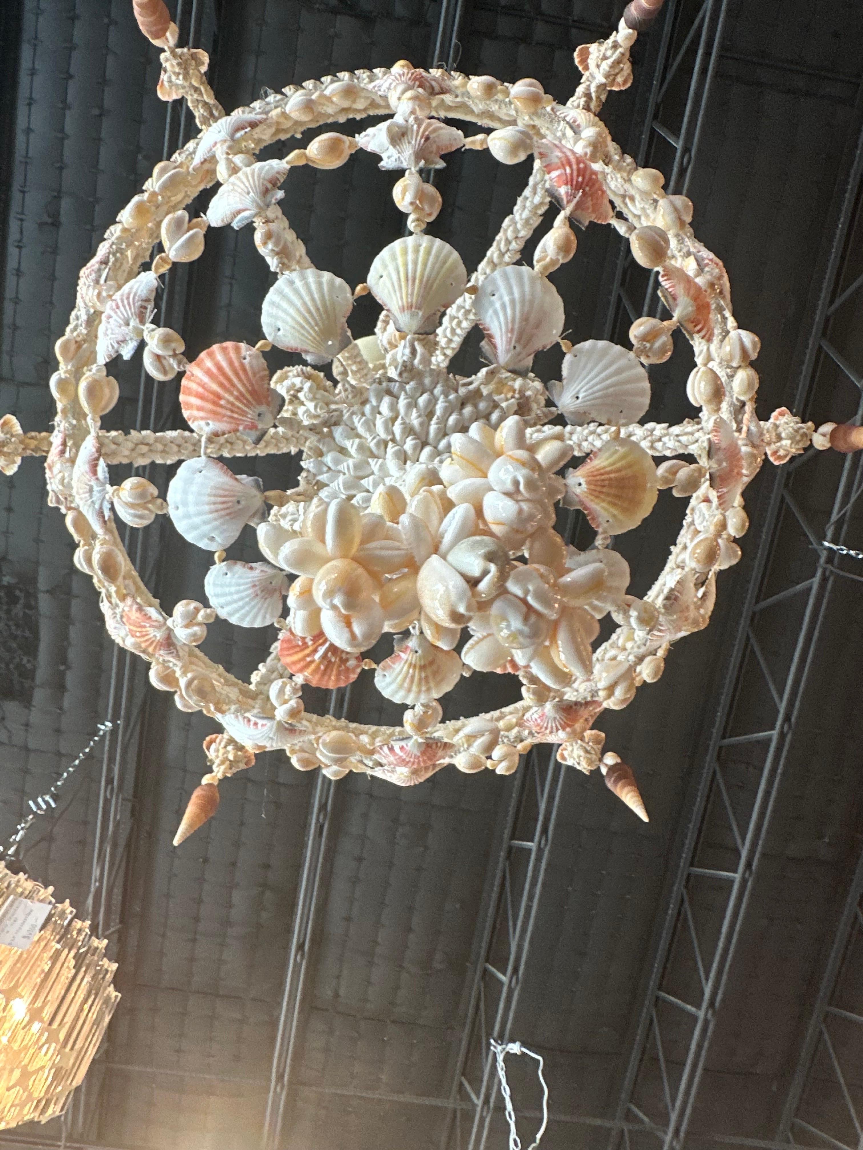 Late 20th Century Vintage 6 Light Encrusted Seashell Shell Palm Beach Chandelier