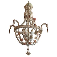 Vintage 6 Light Encrusted Seashell Shell Palm Beach Chandelier