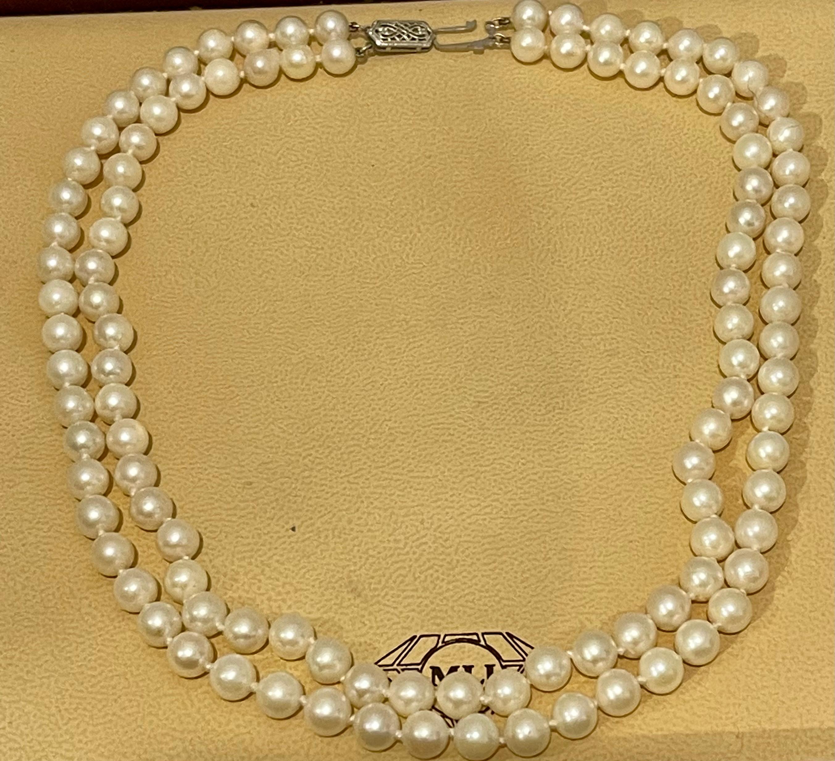 Vintage Akoya Pearl Double Strand Necklace, 14 K W Gold 3