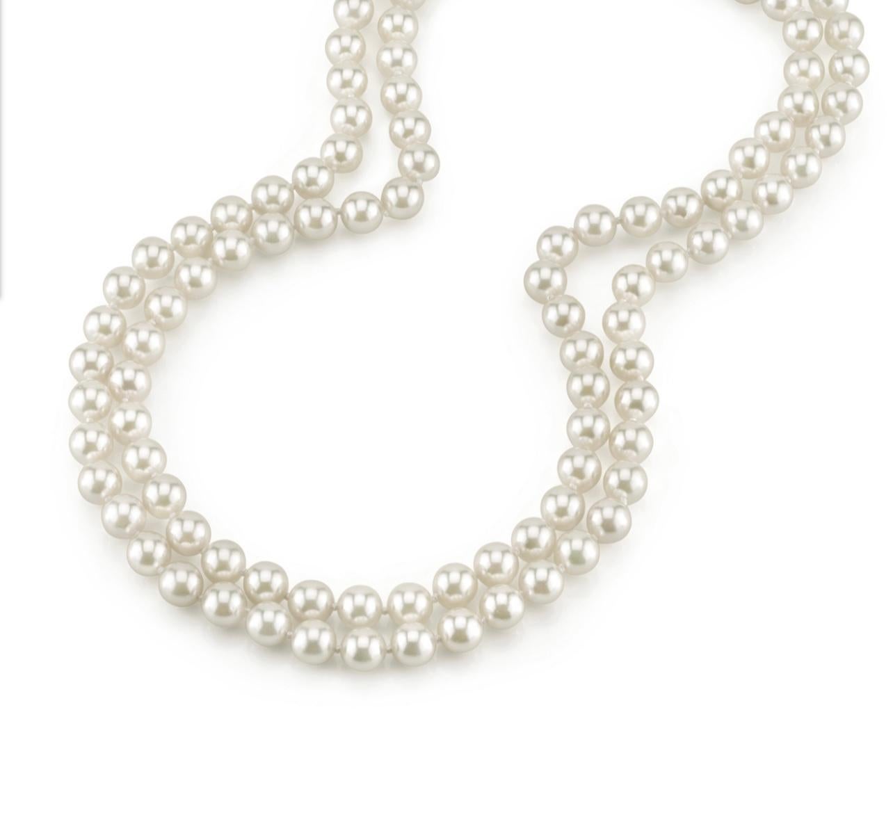 Vintage Akoya Pearl Double Strand Necklace, 14 K W Gold In Excellent Condition In New York, NY