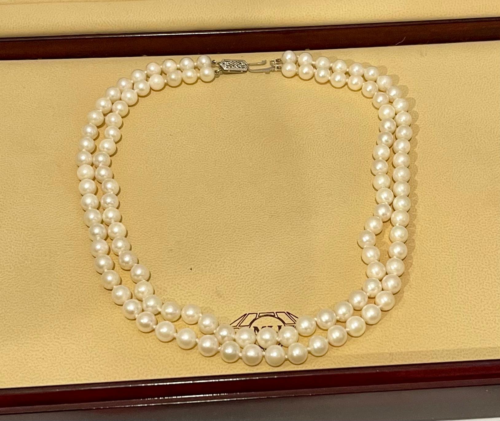 Vintage Akoya Pearl Double Strand Necklace, 14 K W Gold 2