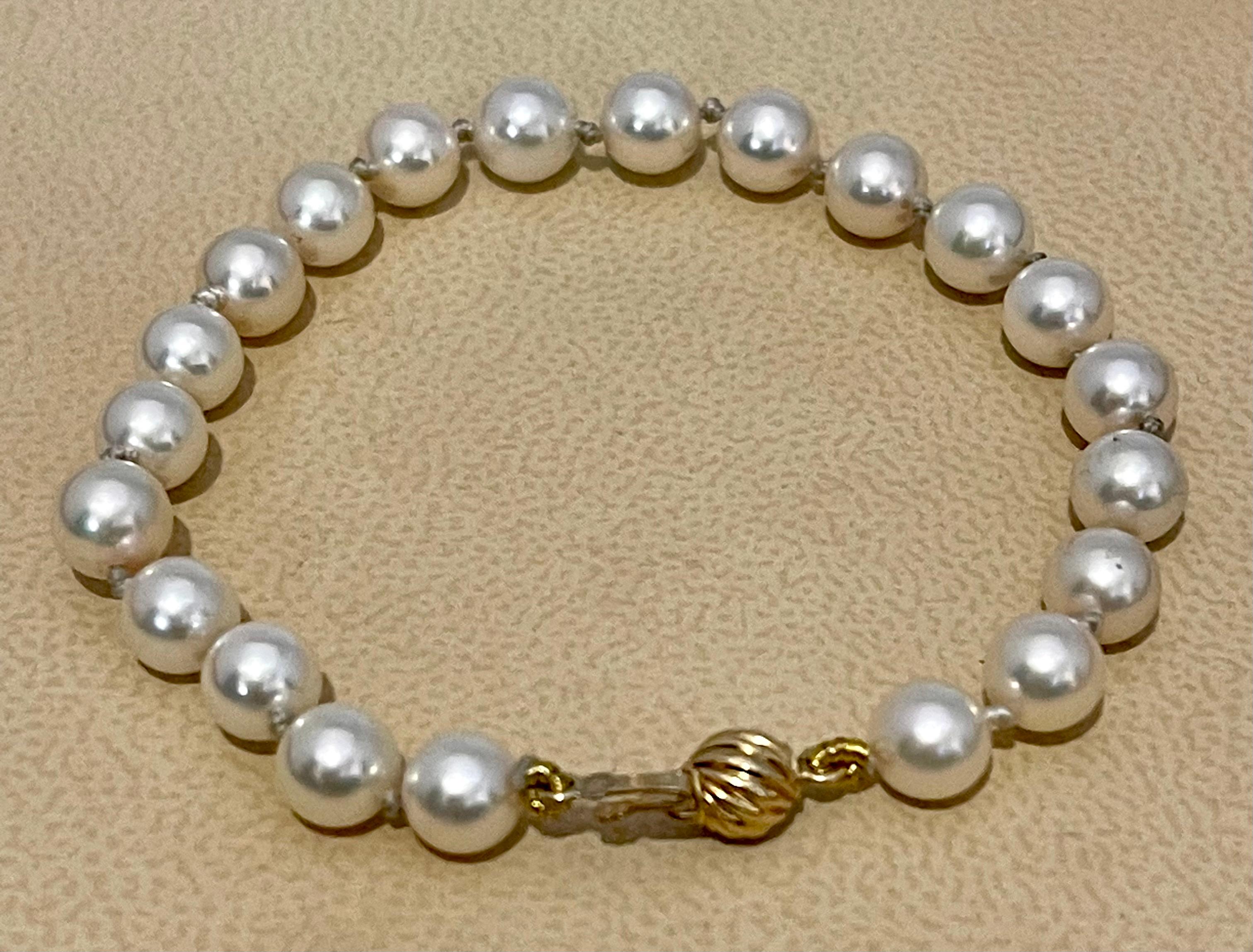 Klassisches japanisches Akoya-Perlenarmband, einreihig, Gelbgold 2