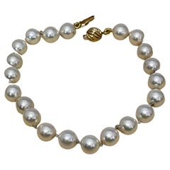 Vintage Classic Japanese Akoya Pearl Single Strand Bracelet, Yellow Gold