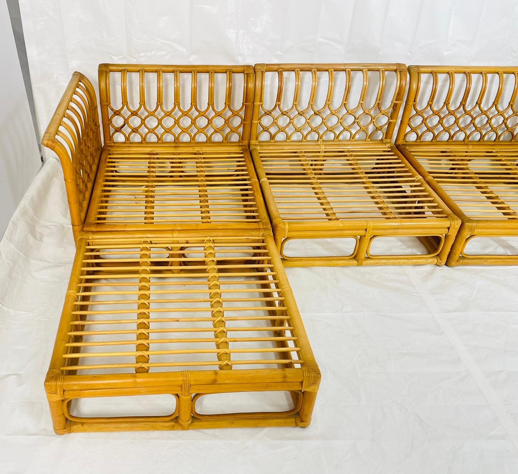 Divano modulare in bambù a 6 pezzi vintage, tappezzeria crema, anni '70 in vendita 2