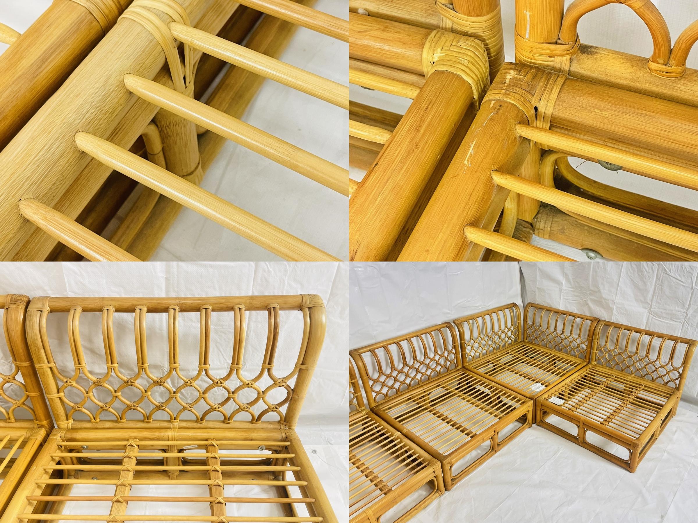 Divano modulare in bambù a 6 pezzi vintage, tappezzeria crema, anni '70 in vendita 4