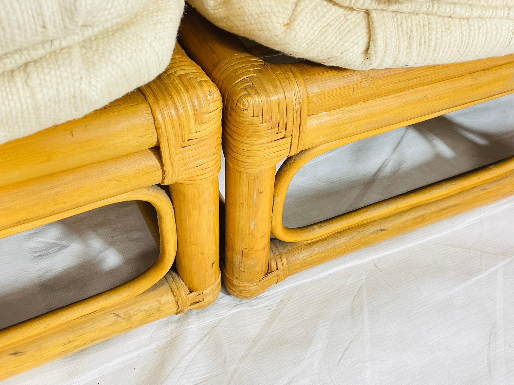 Divano modulare in bambù a 6 pezzi vintage, tappezzeria crema, anni '70 in vendita 5