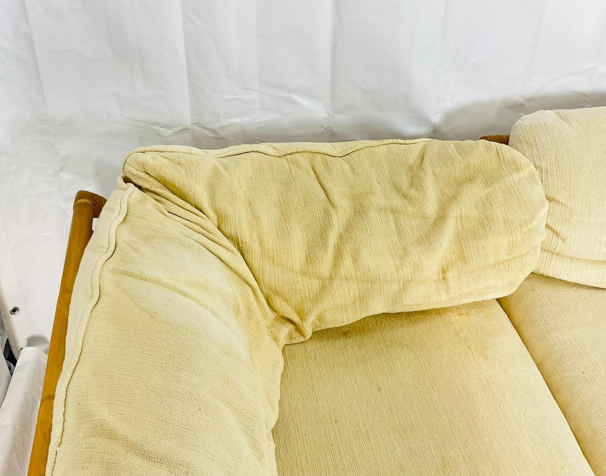 Divano modulare in bambù a 6 pezzi vintage, tappezzeria crema, anni '70 in vendita 6